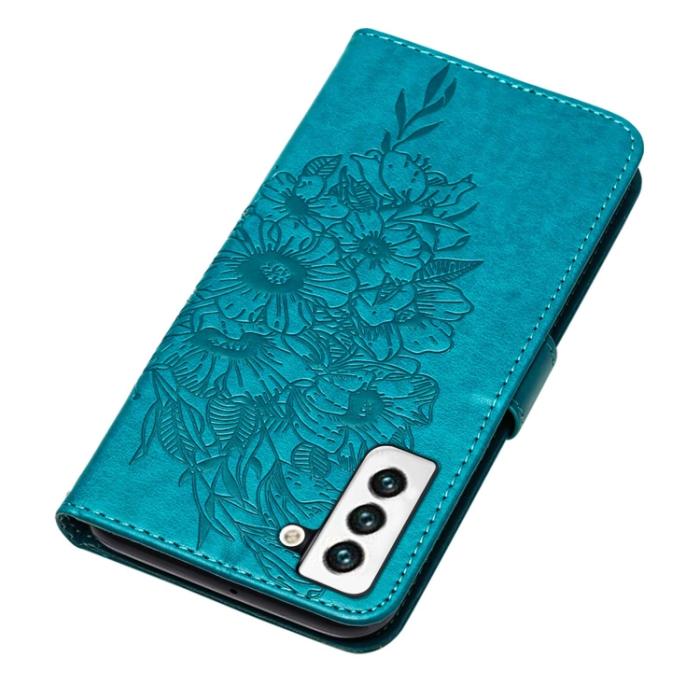 Bild 5,  Samsung Galaxy S22 Fodral Butterfly Läder Blå - Teknikhallen.se