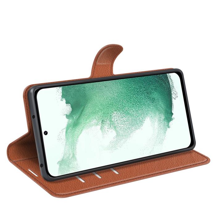 Bild 3,  Samsung Galaxy S23 Plus Fodral Litchi Läder Brun - Teknikhallen.se