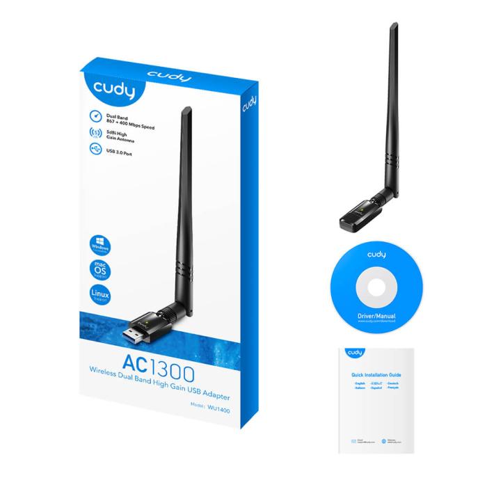 Bild 3, Cudy Cudy Adapter USB WU1400 AC1300 High Gain Svart - Teknikhallen.se