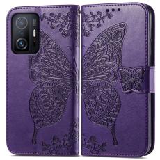  Xiaomi 11T / 11T Pro Fodral L&auml;der Butterfly Lila - Teknikhallen.se