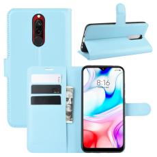  Xiaomi Redmi 8 - Litchi Pl&aring;nboksfodral - Ljus Bl&aring; - Teknikhallen.se