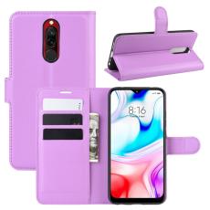  Xiaomi Redmi 8 - Litchi Pl&aring;nboksfodral - Lila - Teknikhallen.se