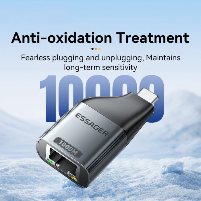 Bild 5, ESSAGER ESSAGER USB-C Hona Till RJ45 Adapter Grå - Teknikhallen.se