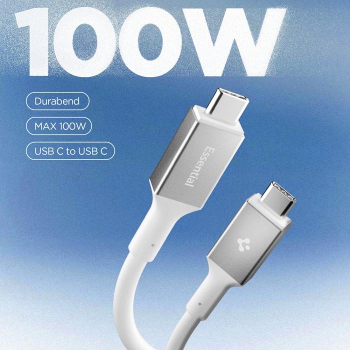 Bild 2, Spigen Spigen 2m 100W USB-C - USB-C Kabel Essential Vit - Teknikhallen.se