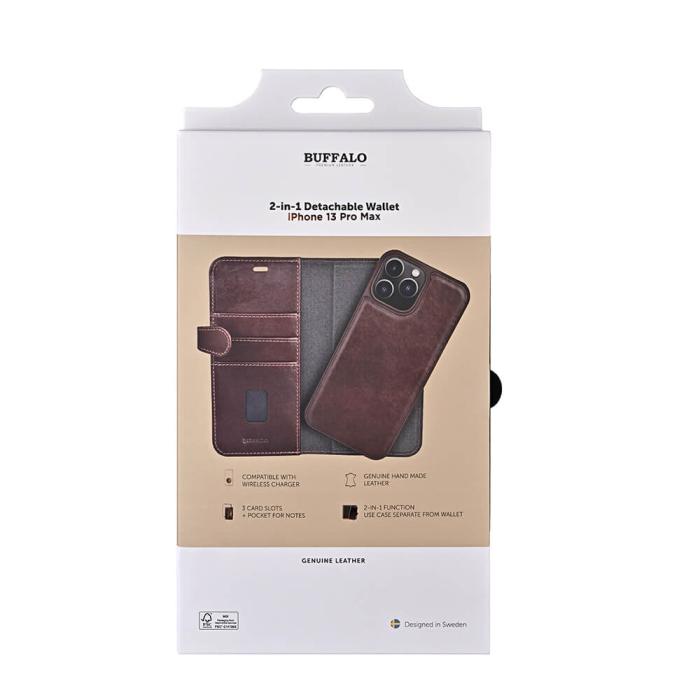 Bild 2, Buffalo Buffalo iPhone 13 Pro Max Fodral 2in1 Äkta Läder Brun - Teknikhallen.se