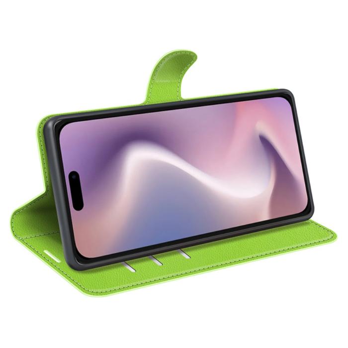Bild 3,  iPhone 16 Pro Max Fodral Litchi Läder Textur Grön - Teknikhallen.se