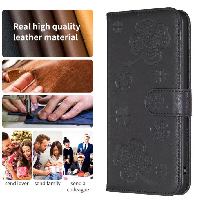 Bild 4,  iPhone 16 Pro Fodral Fyrklöver Läder Svart - Teknikhallen.se