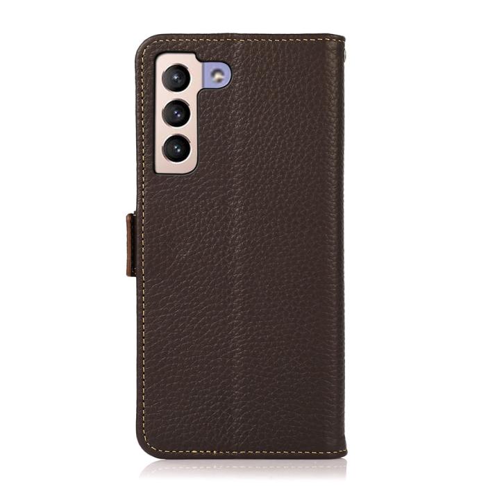Bild 3, KHAZNEH KHAZNEH Samsung Galaxy S22 Plus Fodral Litchi Äkta Läder Brun - Teknikhallen.se