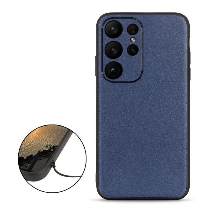 Bild 2,  Samsung Galaxy S23 Ultra Skal Äkta Läder Blå - Teknikhallen.se