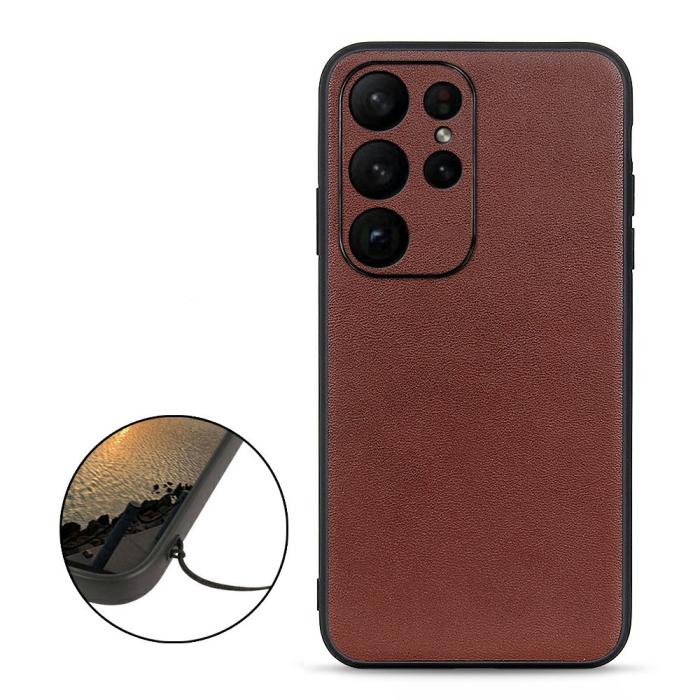 Bild 2,  Samsung Galaxy S23 Ultra Skal Äkta Läder Brun - Teknikhallen.se