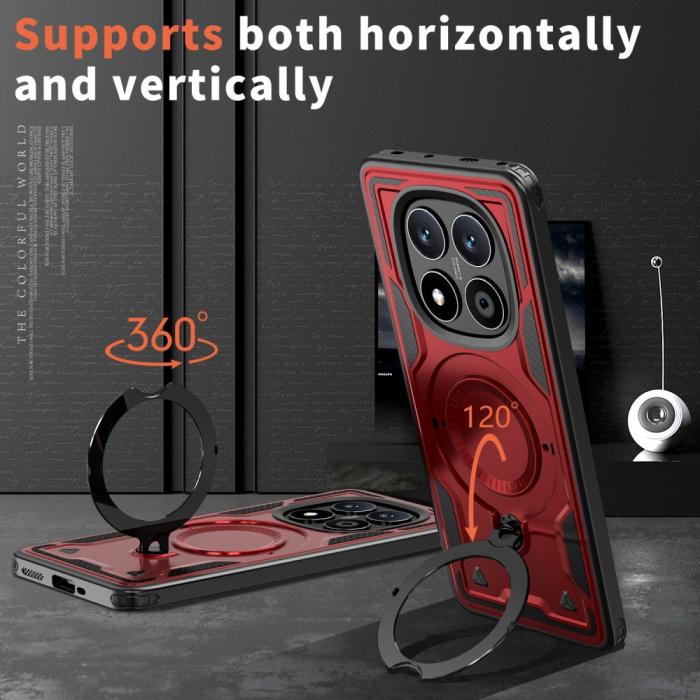 Bild 2,  Xiaomi Redmi Note 14 Pro 5G Skal MagSafe Kickstand Hybrid Röd - Teknikhallen.se
