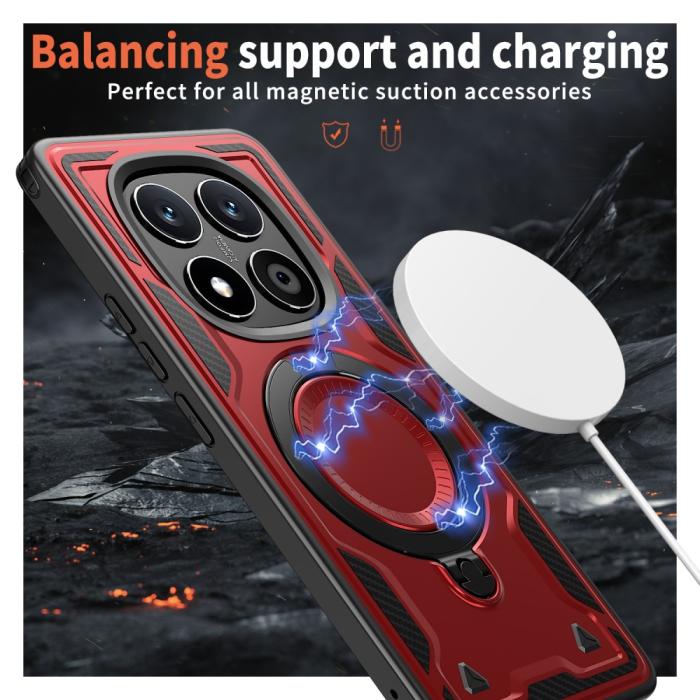 Bild 3,  Xiaomi Redmi Note 14 Pro 5G Skal MagSafe Kickstand Hybrid Röd - Teknikhallen.se