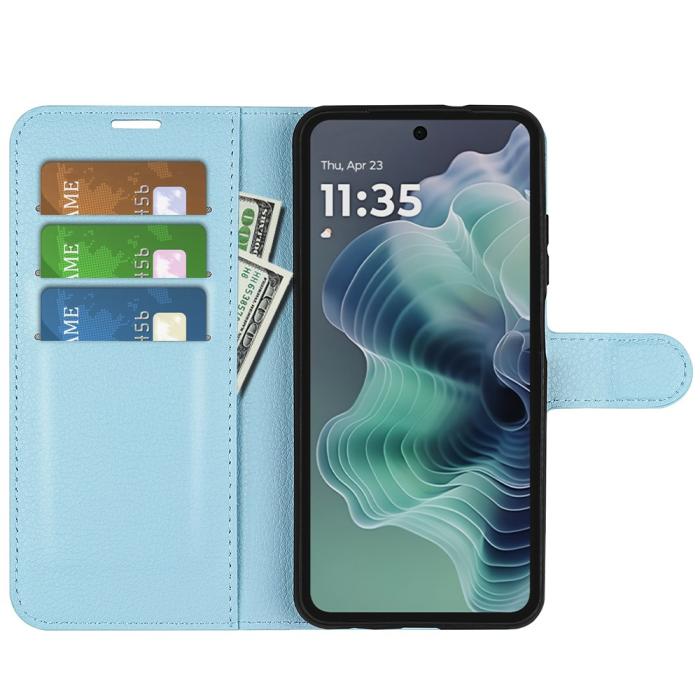 Bild 2,  Motorola Moto G35 5G Fodral Litchi Läder Blå - Teknikhallen.se