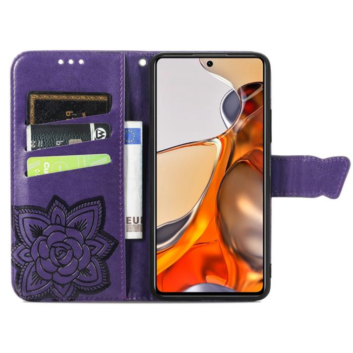 Bild 4,  Xiaomi 11T / 11T Pro Fodral Läder Butterfly Lila - Teknikhallen.se