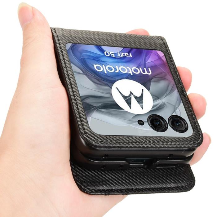 Bild 5,  Motorola Razr 60 / 50 5G Skal Med Kortfack Läder Svart - Teknikhallen.se