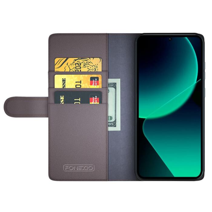 Bild 2,  Xiaomi 13T / 13T Pro Fodral Premium Äkta Läder Brun - Teknikhallen.se