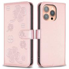  iPhone 16 Pro Fodral Fyrkl&ouml;ver L&auml;der Ros&eacute;guld - Teknikhallen.se