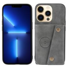  iPhone 13 Pro Max Skal L&auml;der Med Kortfack Och Magnet Gr&aring; - Teknikhallen.se