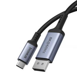 BASEUS Baseus 2m USB-C - DisplayPort Nylon Kabel 8K 60Hz Svart - Teknikhallen.se