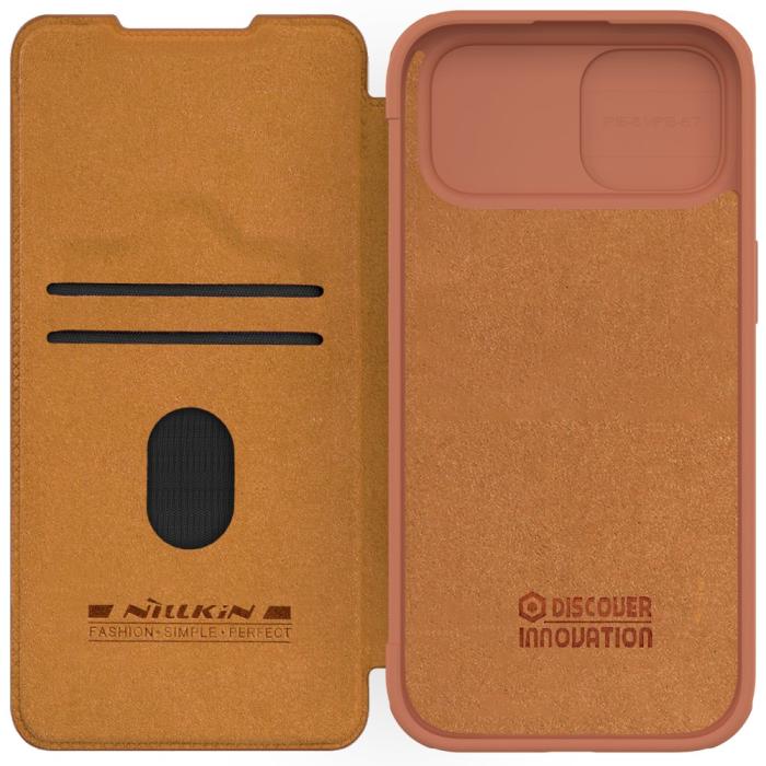 Bild 5, NILLKIN NILLKIN iPhone 15 Plus Fodral Qin CamShield Brun - Teknikhallen.se