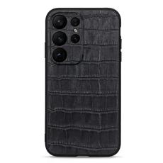  Samsung Galaxy S23 Ultra Skal &Auml;kta L&auml;der Krokodil Textur Svart - Teknikhallen.se