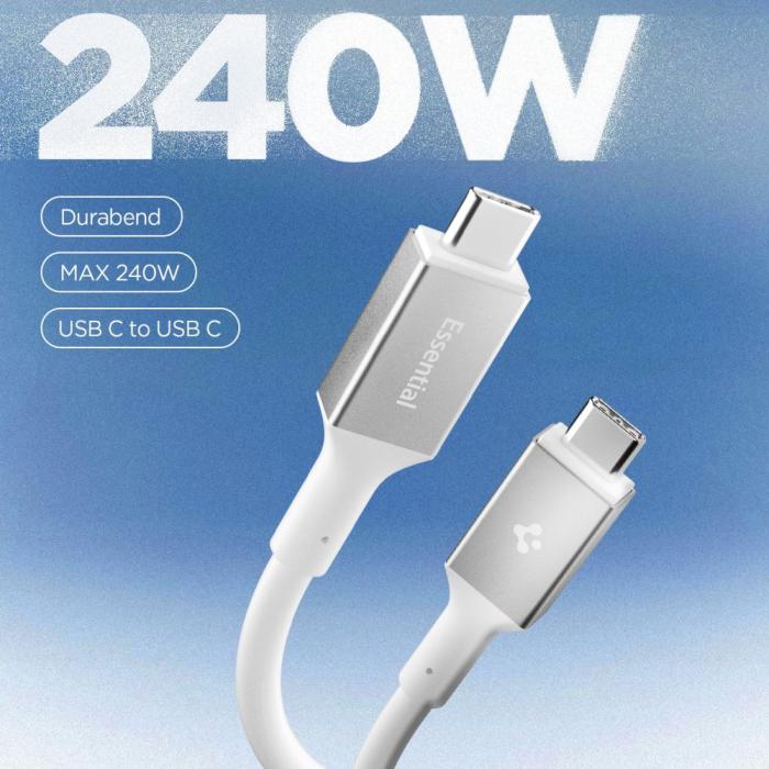 Bild 2, Spigen Spigen 1.2m 240W USB-C - USB-C Kabel Essential Vit - Teknikhallen.se