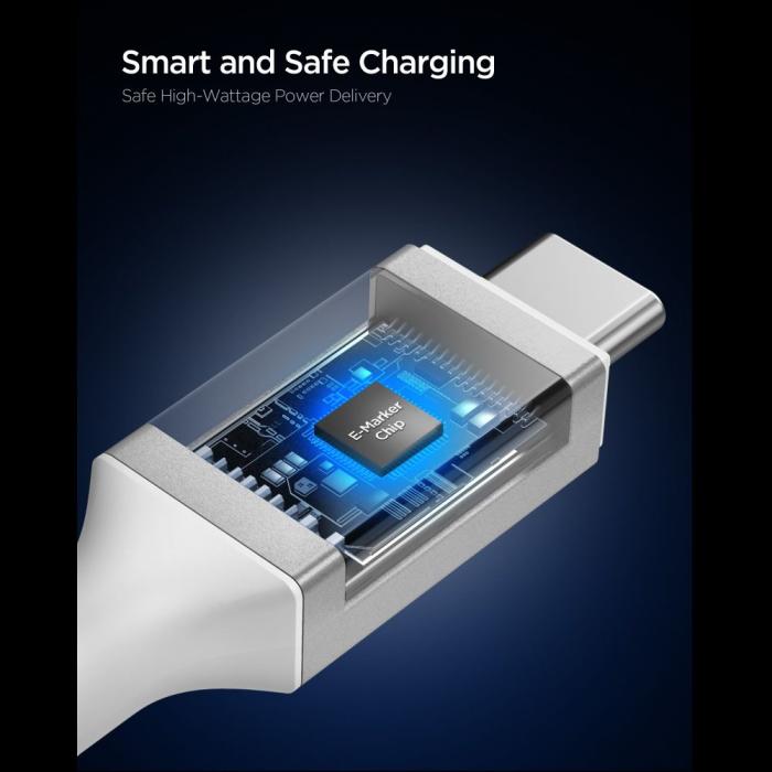 Bild 3, Spigen Spigen 1.2m 240W USB-C - USB-C Kabel Essential Vit - Teknikhallen.se