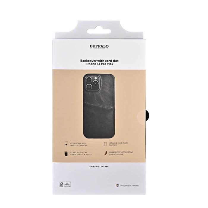 Bild 2, Buffalo Buffalo iPhone 13 Pro Max Mobilskal Kortfack Äkta Läder Svart - Teknikhallen.se