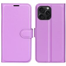  iPhone 16 Pro Max Fodral Litchi L&auml;der Textur Lila - Teknikhallen.se