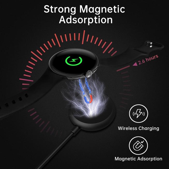Bild 4,  1m Magnetisk USB-C Laddare Google Pixel Watch Svart - Teknikhallen.se