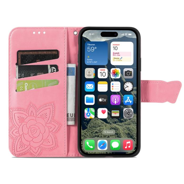 Bild 2,  iPhone 16 Fodral Fjäril Tryck Rosa - Teknikhallen.se