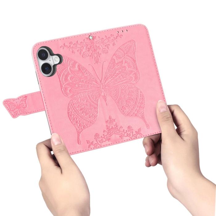 Bild 4,  iPhone 16 Fodral Fjäril Tryck Rosa - Teknikhallen.se