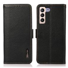 KHAZNEH KHAZNEH Samsung Galaxy S22 Plus Fodral Litchi &Auml;kta L&auml;der Svart - Teknikhallen.se