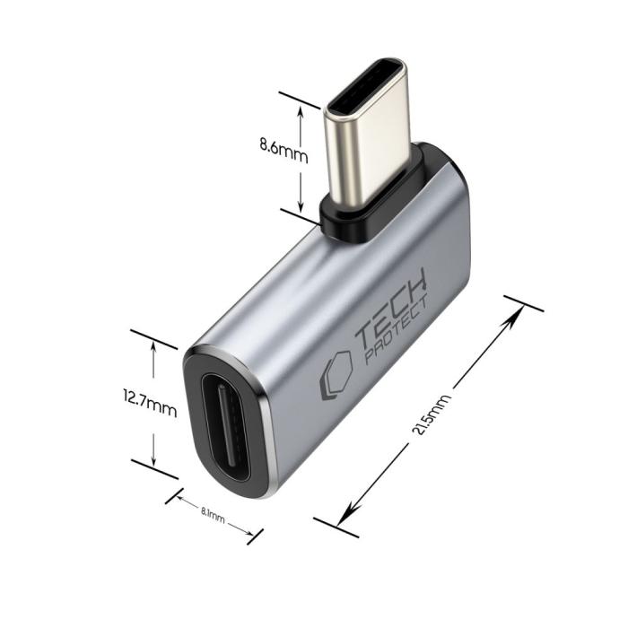 Bild 2, Tech-Protect Tech-Protect USB-C - USB-C Adapter UltraBoost Grå - Teknikhallen.se