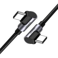 UGREEN Ugreen 1m 3A Elbow USB-C PD QC FPC Fl&auml;tad Nylon Kabel Svart/Gr&aring; - Teknikhallen.se