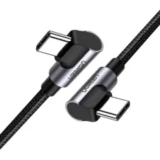 UGREEN Ugreen 1m 3A Elbow USB-C PD QC FPC Fl&auml;tad Nylon Kabel Svart/Gr&aring; - Teknikhallen.se