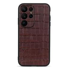  Samsung Galaxy S23 Ultra Skal &Auml;kta L&auml;der Krokodil Textur Brun - Teknikhallen.se