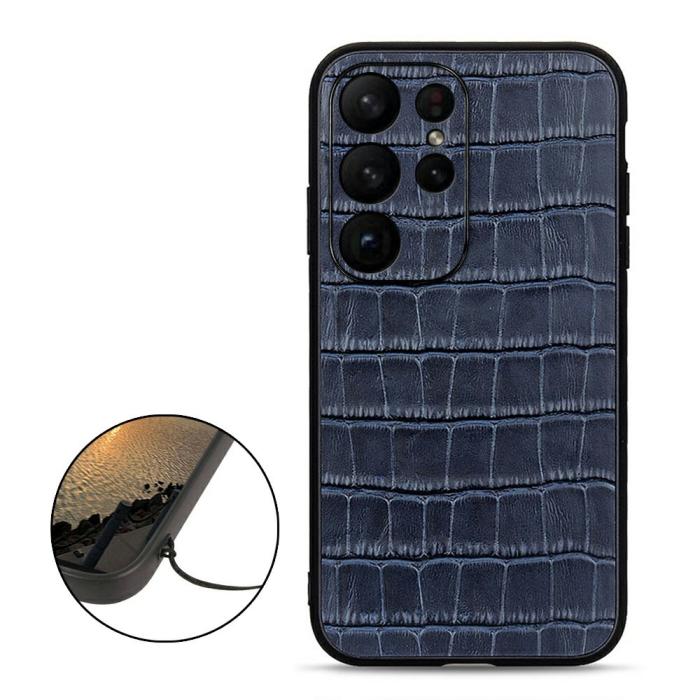 Bild 2,  Samsung Galaxy S23 Ultra Skal Äkta Läder Krokodil Textur Blå - Teknikhallen.se