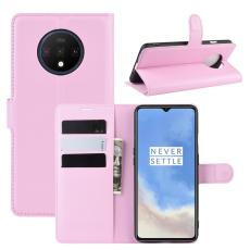  OnePlus 7T - Litchi Pl&aring;nboksfodral - Ljus Rosa - Teknikhallen.se
