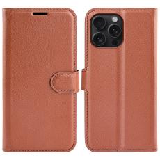  iPhone 16 Pro Max Fodral Litchi L&auml;der Textur Brun - Teknikhallen.se