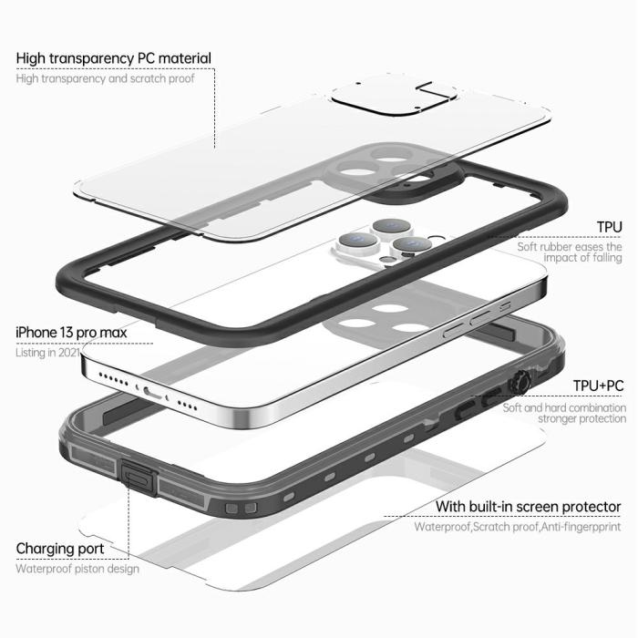 Bild 3, REDPEPPER REDPEPPER iPhone 13 Pro Max Skal 360 Vattentätt IP68 Mörk Grå - Teknikhallen.se