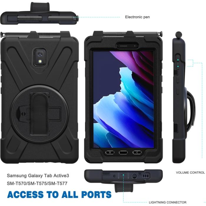 Bild 3,  Samsung Galaxy Tab Active 3 Skal Hybrid Kickstand Rem Svart - Teknikhallen.se