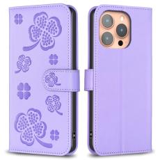  iPhone 16 Pro Fodral Fyrkl&ouml;ver L&auml;der Lila - Teknikhallen.se