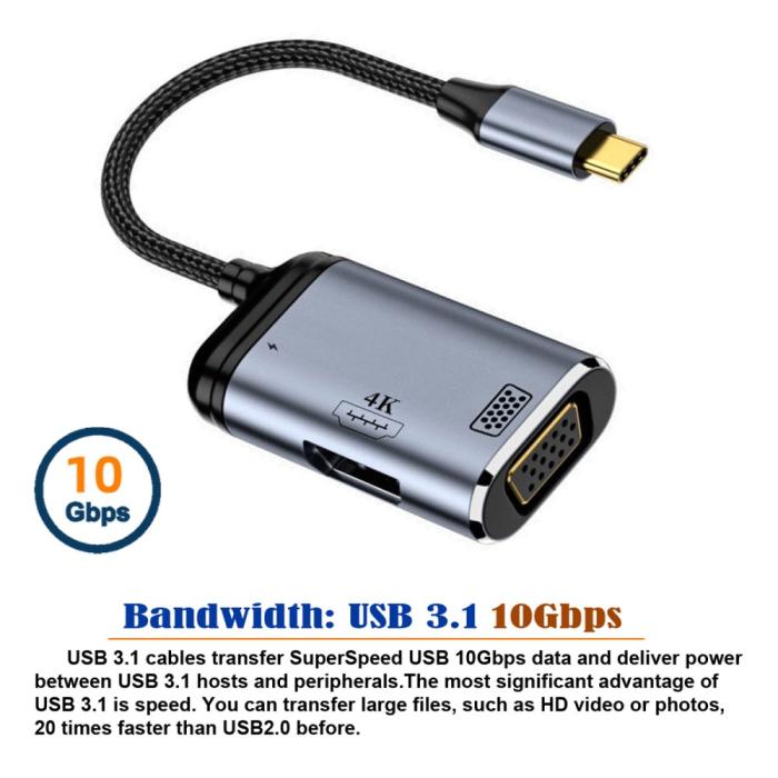 Bild 2,  PD USB-C - VGA / HDMI 4K 60Hz 1080p Adapter - Teknikhallen.se
