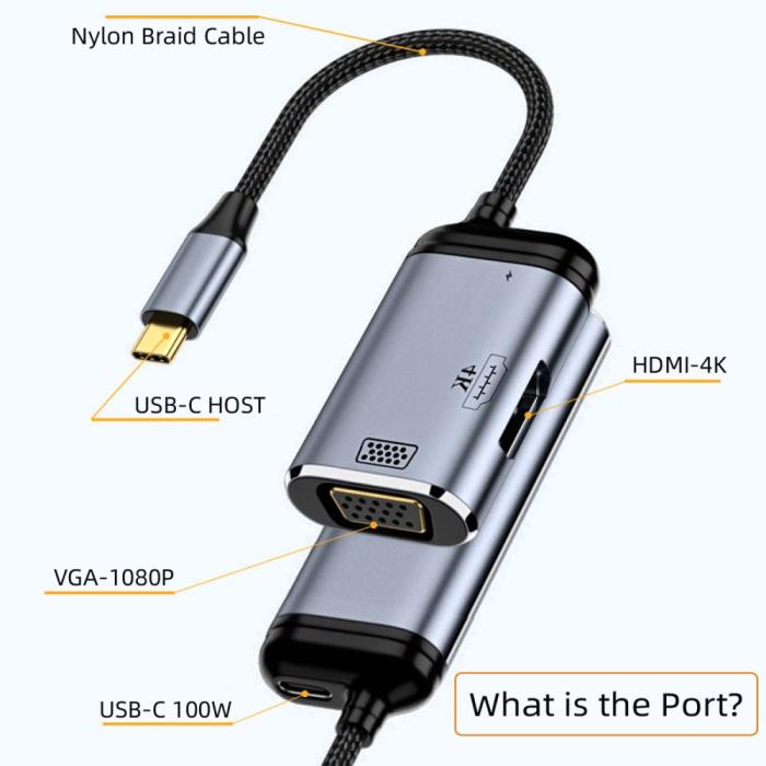 Bild 4,  PD USB-C - VGA / HDMI 4K 60Hz 1080p Adapter - Teknikhallen.se