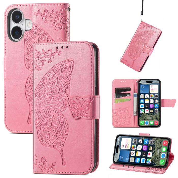 Bild 5,  iPhone 16 Fodral Fjäril Tryck Rosa - Teknikhallen.se
