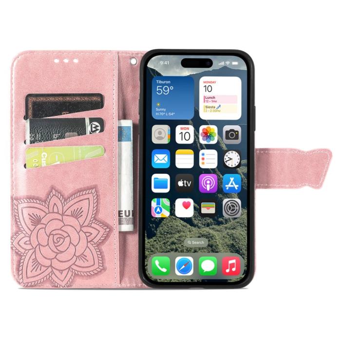 Bild 2,  iPhone 16 Fodral Fjäril Tryck Roséguld - Teknikhallen.se