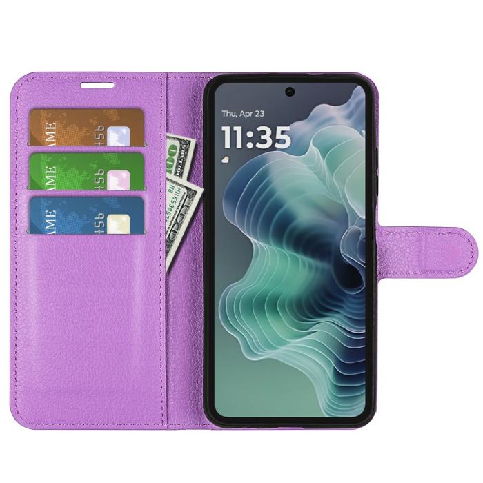 Bild 2,  Motorola Moto G35 5G Fodral Litchi Läder Lila - Teknikhallen.se