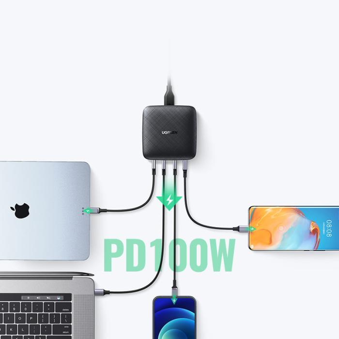 Bild 3, UGREEN Ugreen 100W PD Reseladdare 3x USB-C / 1x USB-A Svart - Teknikhallen.se