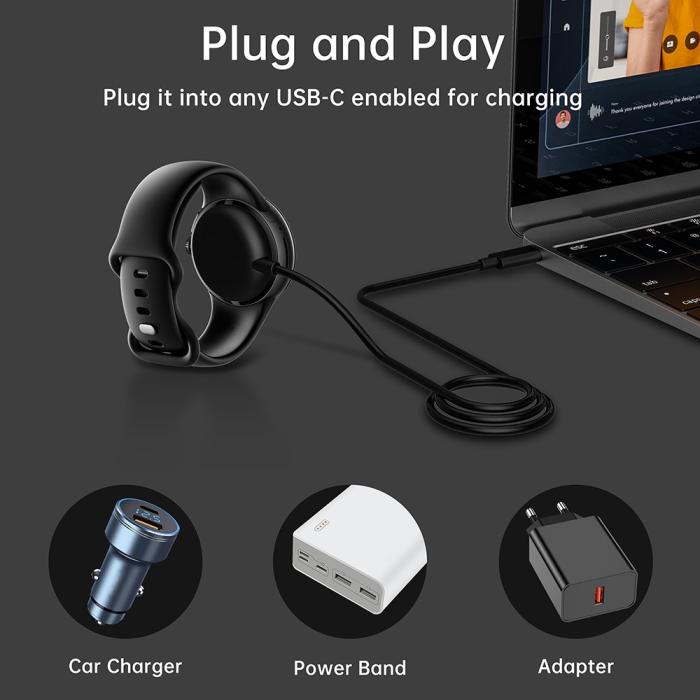 Bild 5,  1m Magnetisk USB-C Laddare Google Pixel Watch Vit - Teknikhallen.se